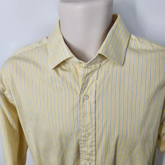 Men's Long Sleeve Polo Ralph Lauren Button Up Dress Shirt Size 16 1/2 Yellow - Picture 2 of 9